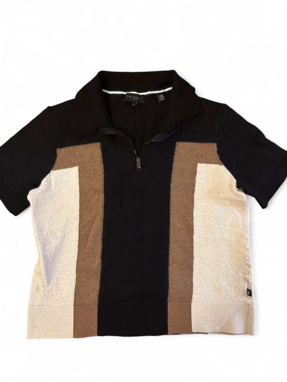 Ted Baker Black, Brown & Cream Zip Polo Top